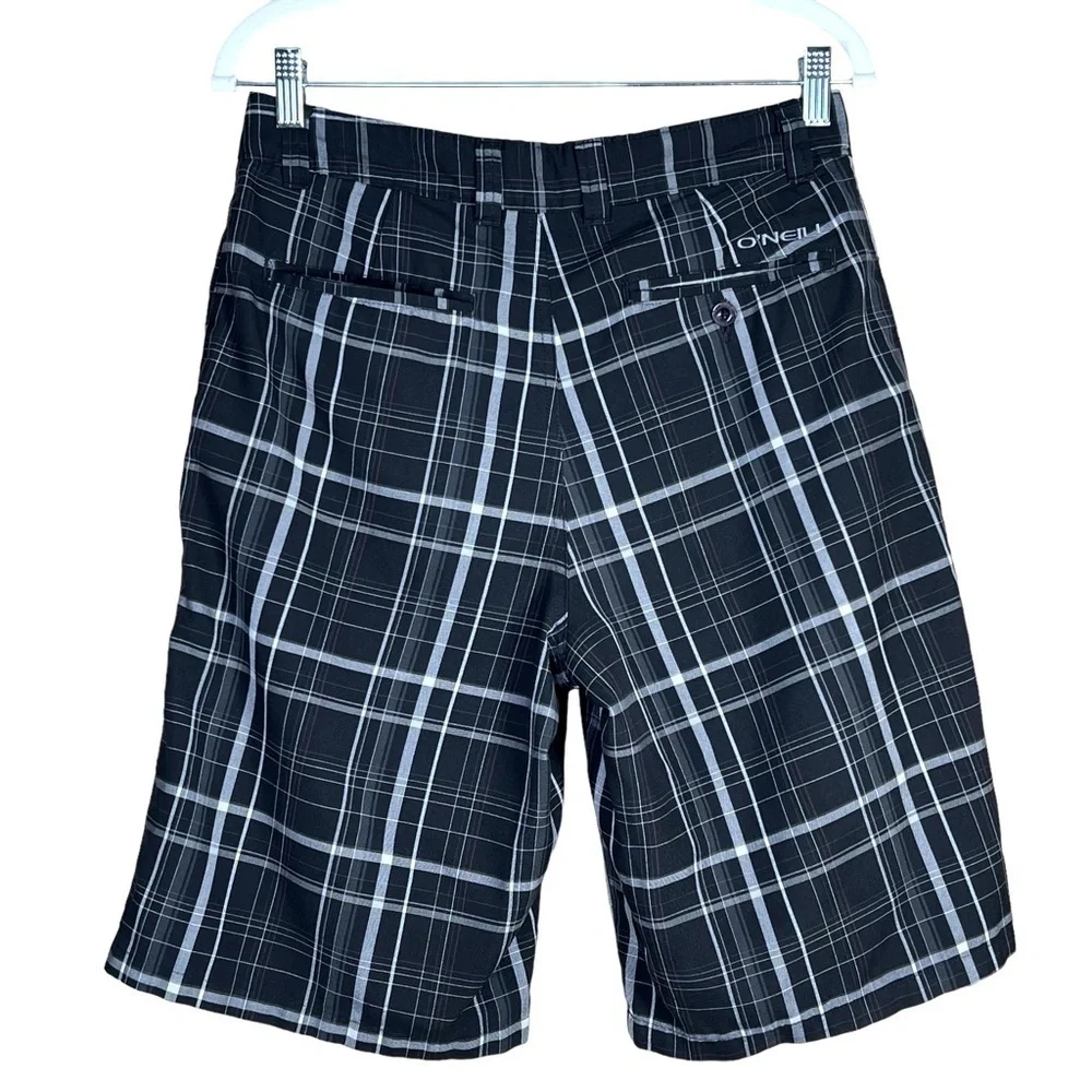 O’Neill Men’s Black & White Plaid Bermuda Length Shorts Size 30 EUC